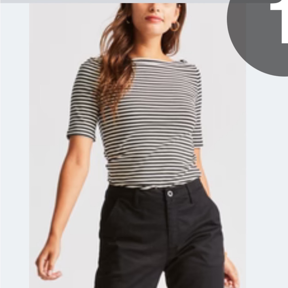 Brixton Black and White Striped Women's Top